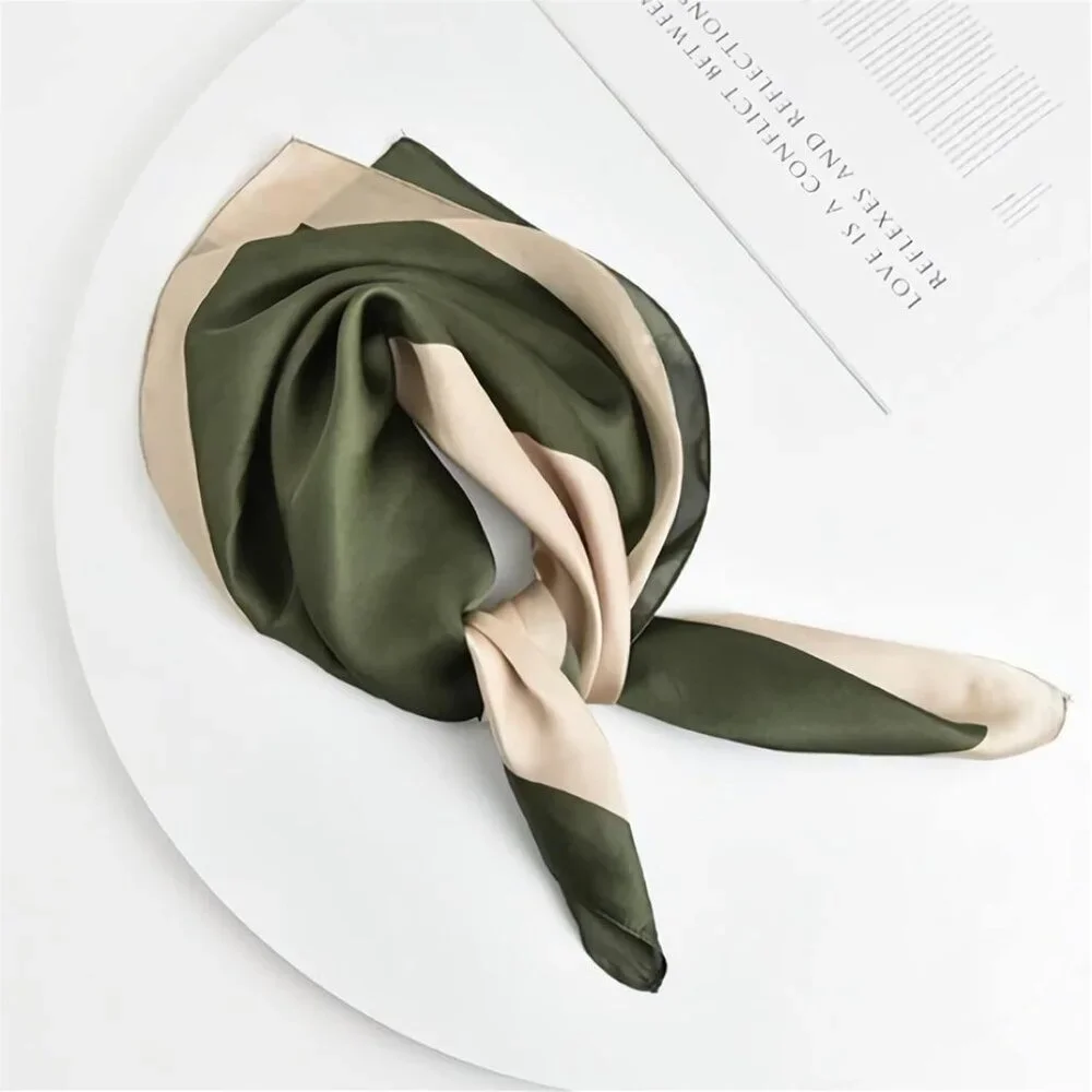 ⭐Silky Scarf Bandana Handkerchief for Head Luxury Fashion Accessory Green Beige⭐